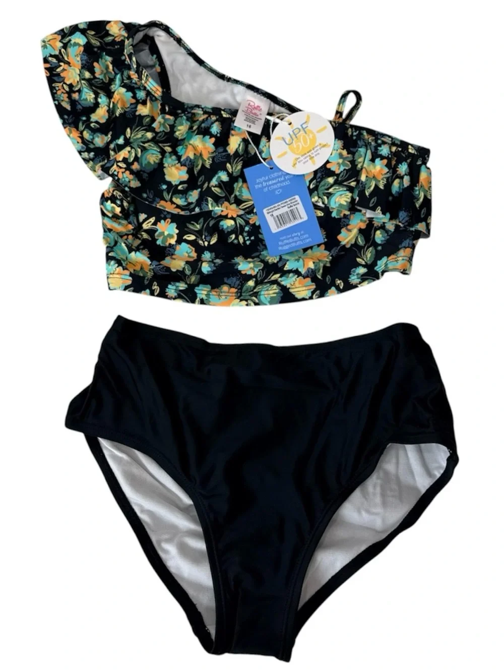 Ruffle Butts hirls NWT Tankini Set - Black & Yellow Floral size 16